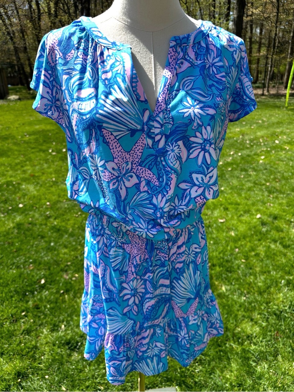 NWT, Lilly Pulitzer Ravi Romper in Almafi Blue Sound the Sirens, Sz M - Picture 7 of 8